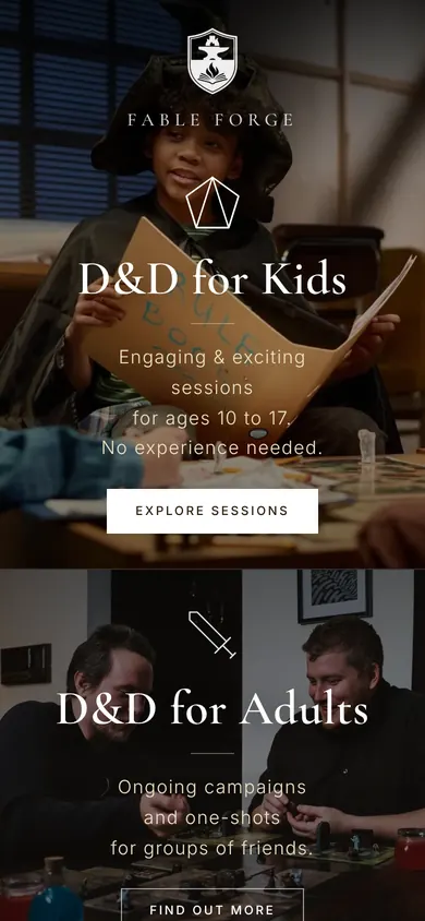 The Fable Forge homepage on a phone